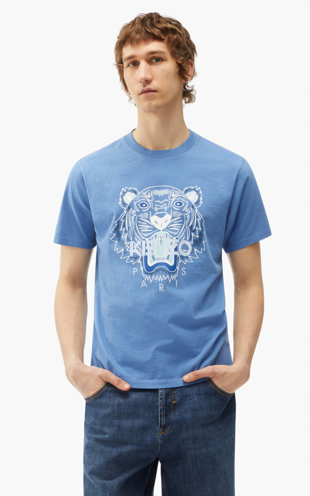 T Shirt Kenzo Tiger Homme Bleu | QACV-24581